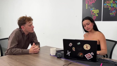 Busty latina babe with tattooed tempting body gets her pussy drilled by handsome dude who came to a job interview