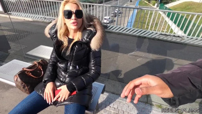 Awesome threesome with two strangers BBCs and busty Blonde in public