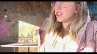Curvy Busty Blonde German Hottie Fingers Her Pierced Twat In the Bus Stop Booth
