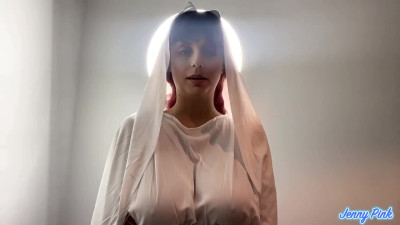 Saintly brunette lets him put his filth in her ungodly wet pussy