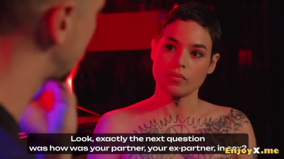 Cute Tattooed Latina Saba Lapiedra Gets Spit-roasted & Fucked In All Holes By 2 Dudes In the BDSM Club