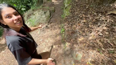 Young Latin brunette brings her stepbrother to the forest for passionate sex right in the river.