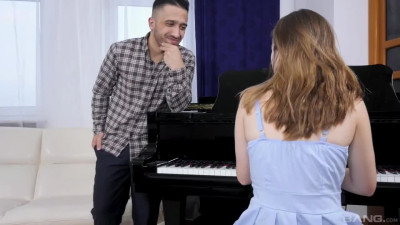 Sensual schoolgirl is hotly fucked in her hairy pussy and doused with cum from her music teacher.